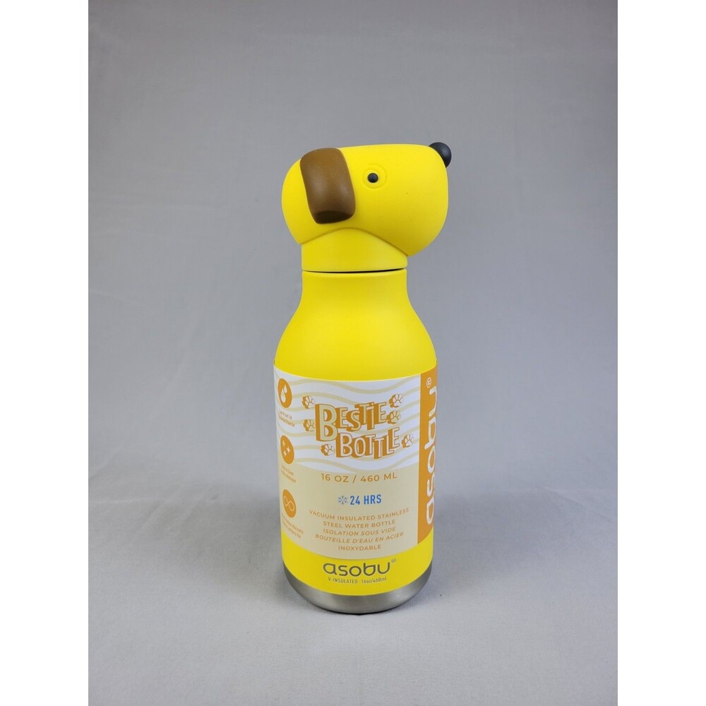 Asobu Bestie Beverage Bottle Dog Yellow Stainless Steel Vacuum Hot Cold 16 oz
